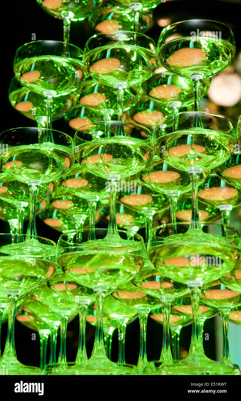 Pyramid of champagne glasses Stock Photo Alamy
