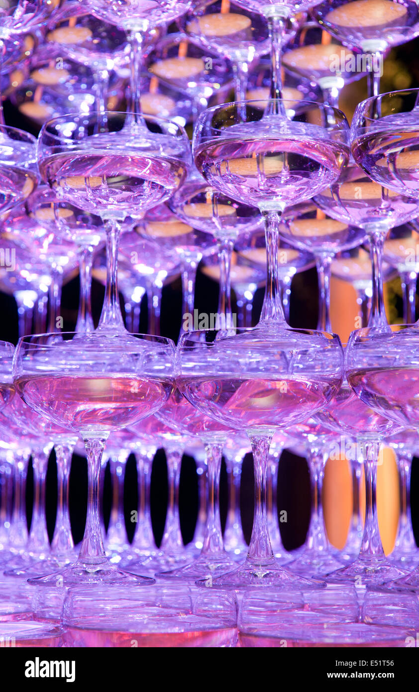 Pyramid of champagne glasses Stock Photo Alamy