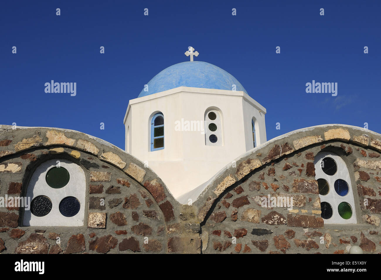 Church dome, Oia, Santorini, Greece Stock Photo