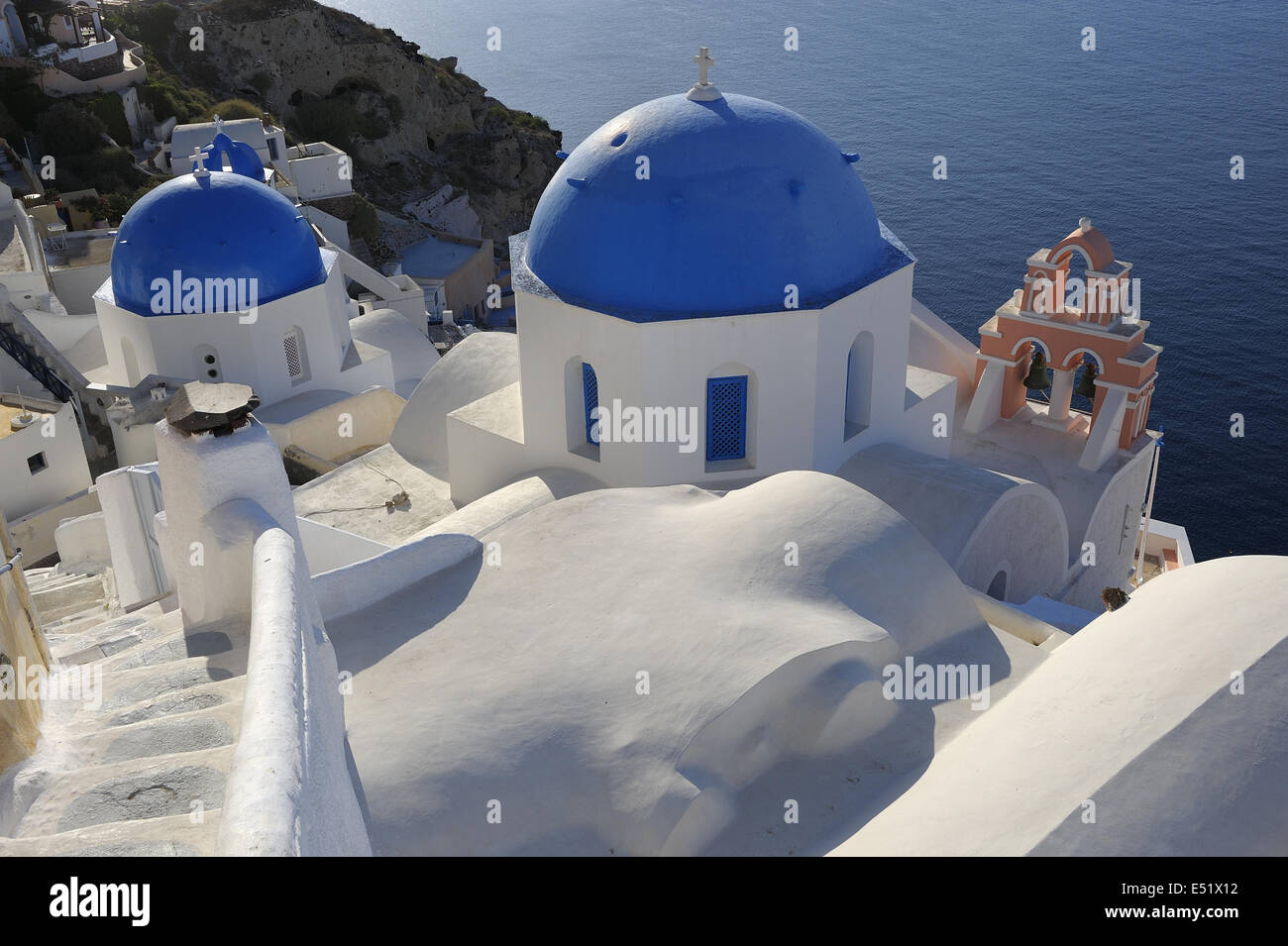 Church domes, Oia, Santorini, Greece Stock Photo