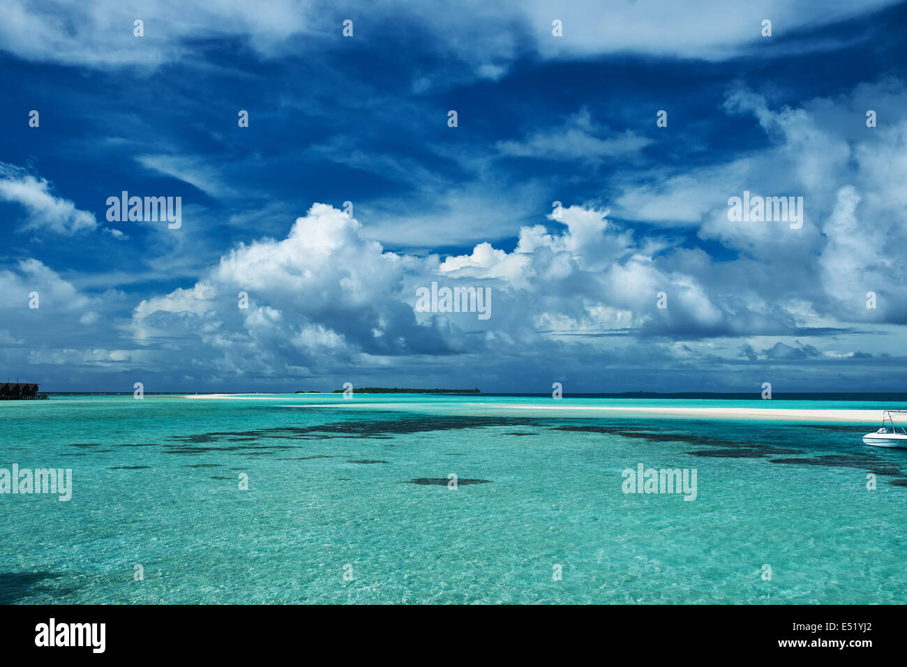 Beautiful beach with sandspit at Maldives Stock Photo