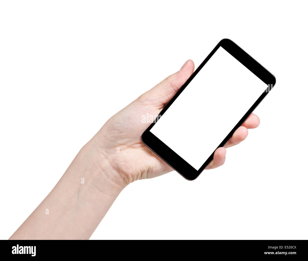 female teen hand holding generic smartphone, isolated on white Stock ...