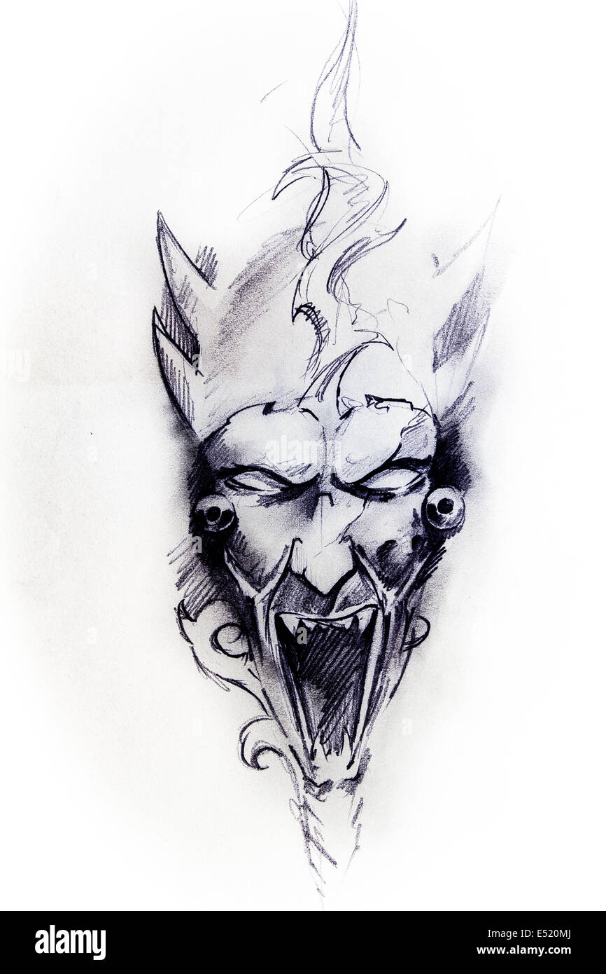 Devil head, sketch of tattoo Stock Photo - Alamy