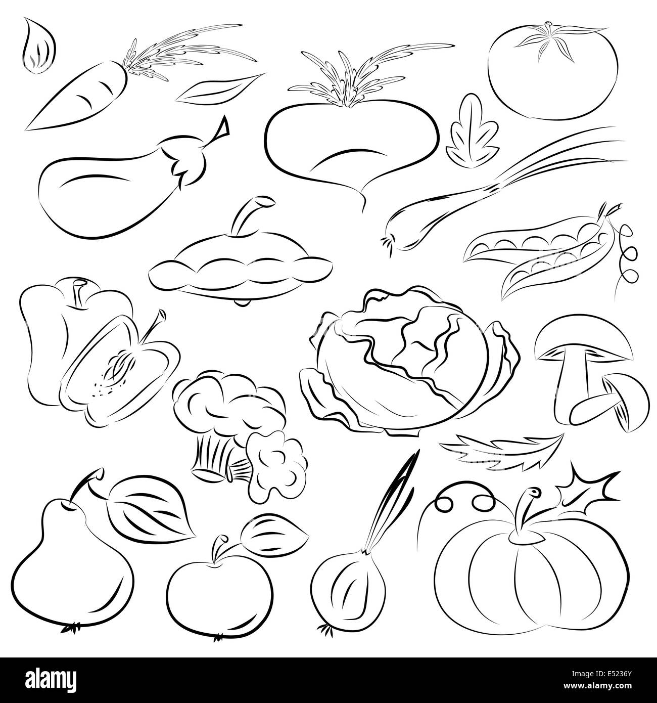 Vegetables drawing Black and White Stock Photos & Images - Alamy