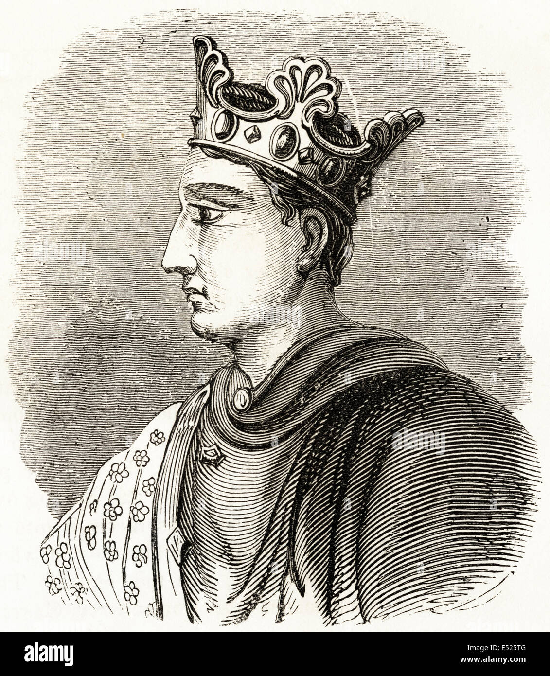 Henry II, King of England in the 12th century. Drawn from the tomb at Fontevraud Abbey. Victorian woodcut engraving circa 1845. Stock Photo