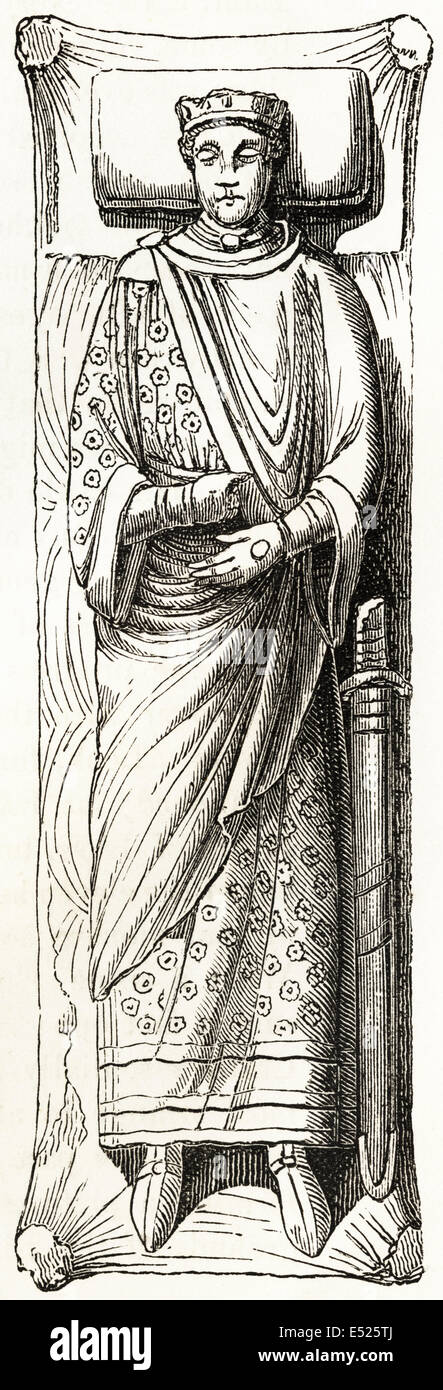 Effigy of Henry II, King of England in the 12th century from the tomb at Fontevraud Abbey. Victorian woodcut engraving circa 1845. Stock Photo