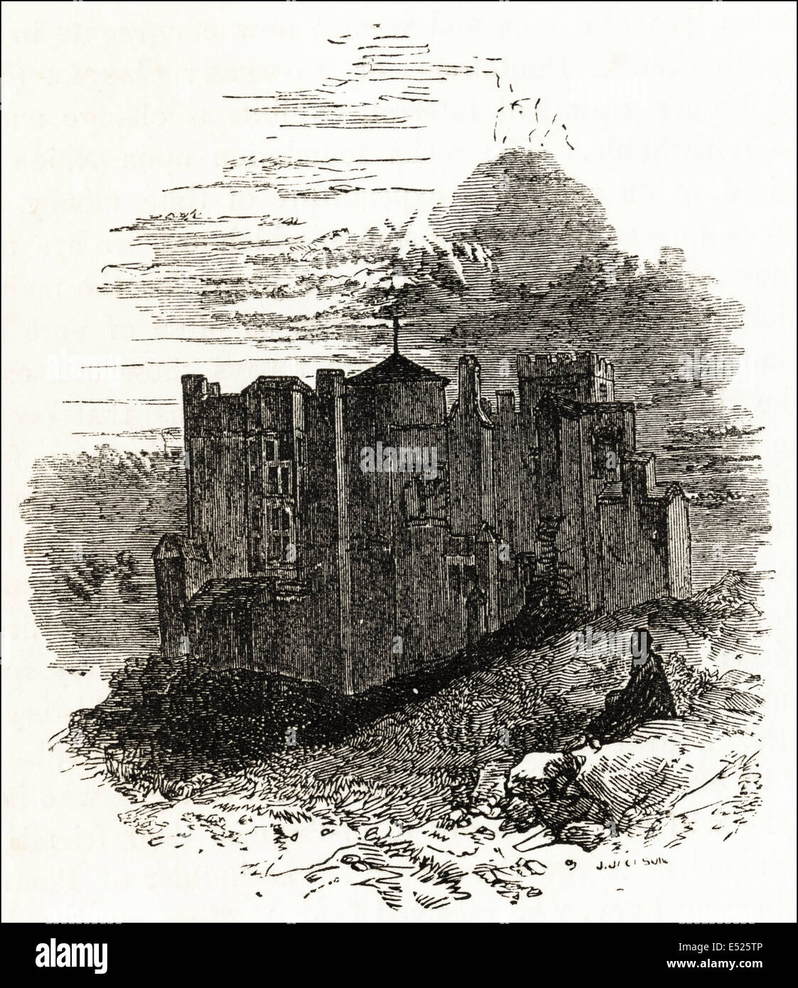 Woodstock Palace,Oxfordshire built in the 12th century and demolished in 1720. Victorian woodcut engraving circa 1845. Stock Photo