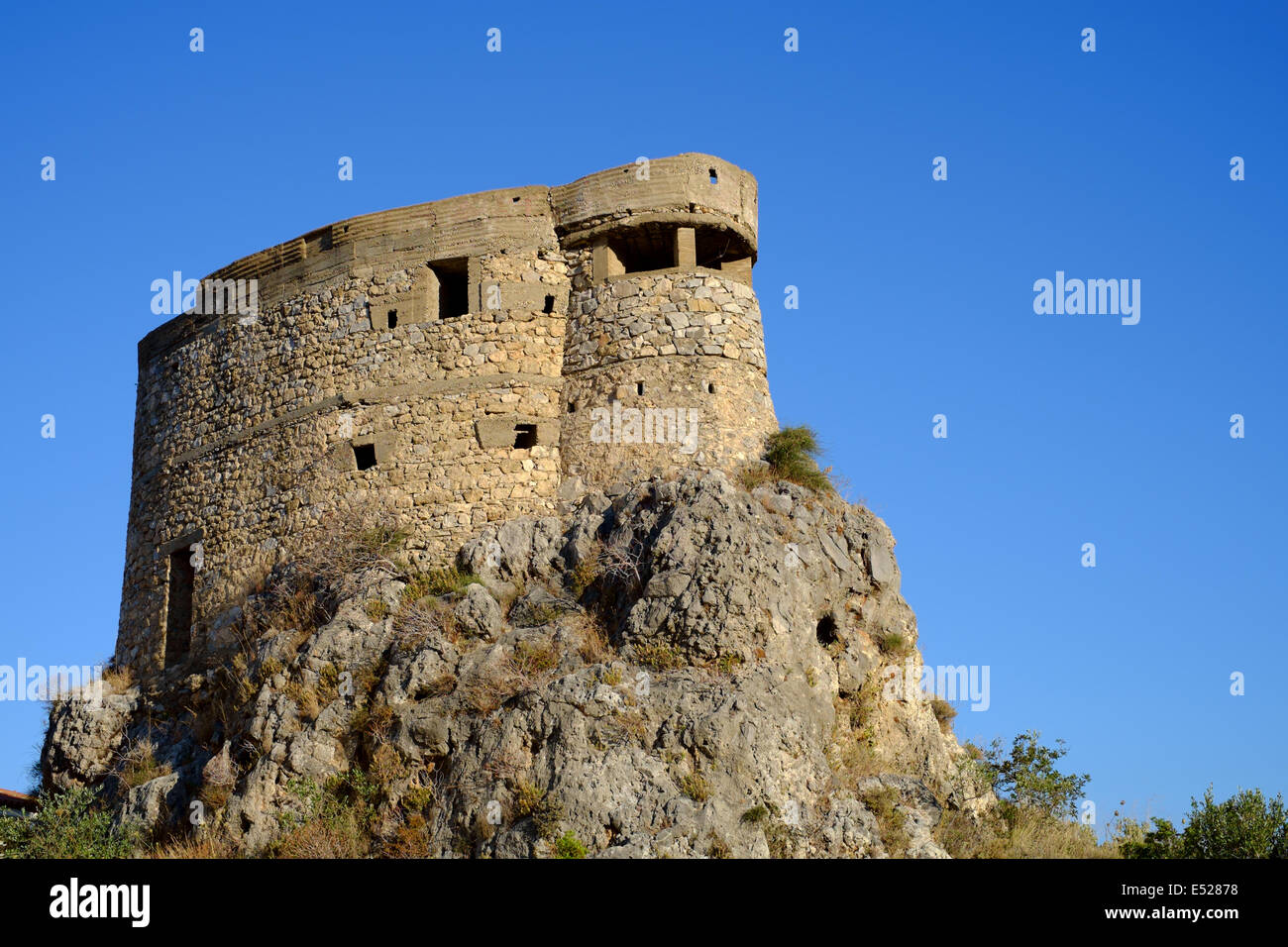 AGIOS NIKOLAOS, MESSINIA, GREECE, 15th July 2014. Machine gun emplacement dating from the Greek Civil War period (1946-49) Stock Photo