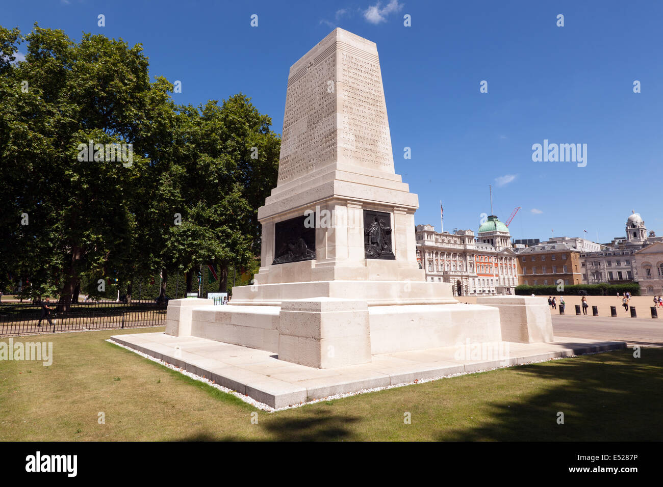 Wide-angle view  of the Guards Memorial, Horse Guards Parade, London. Stock Photo