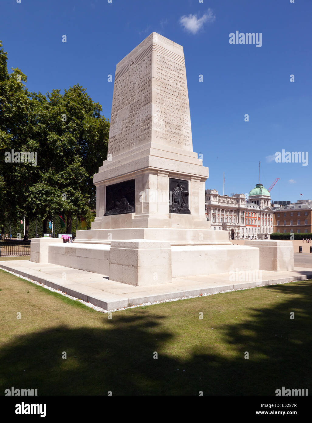 Wide-angle view  of the Guards Memorial, Horse Guards Parade, London. Stock Photo