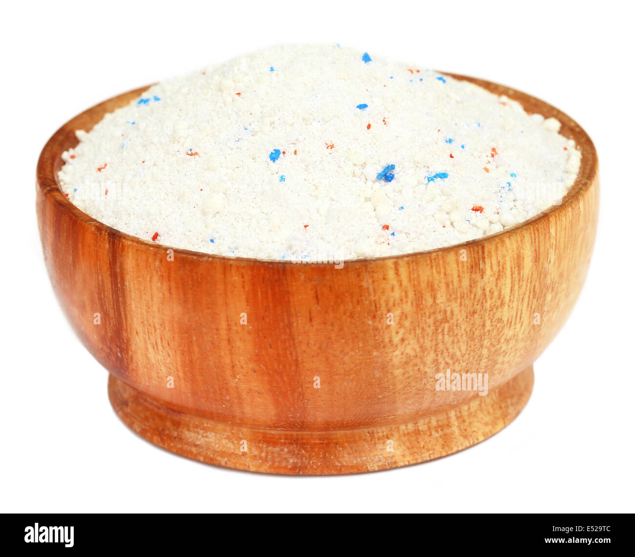 Detergent powder in a wooden bowl Stock Photo