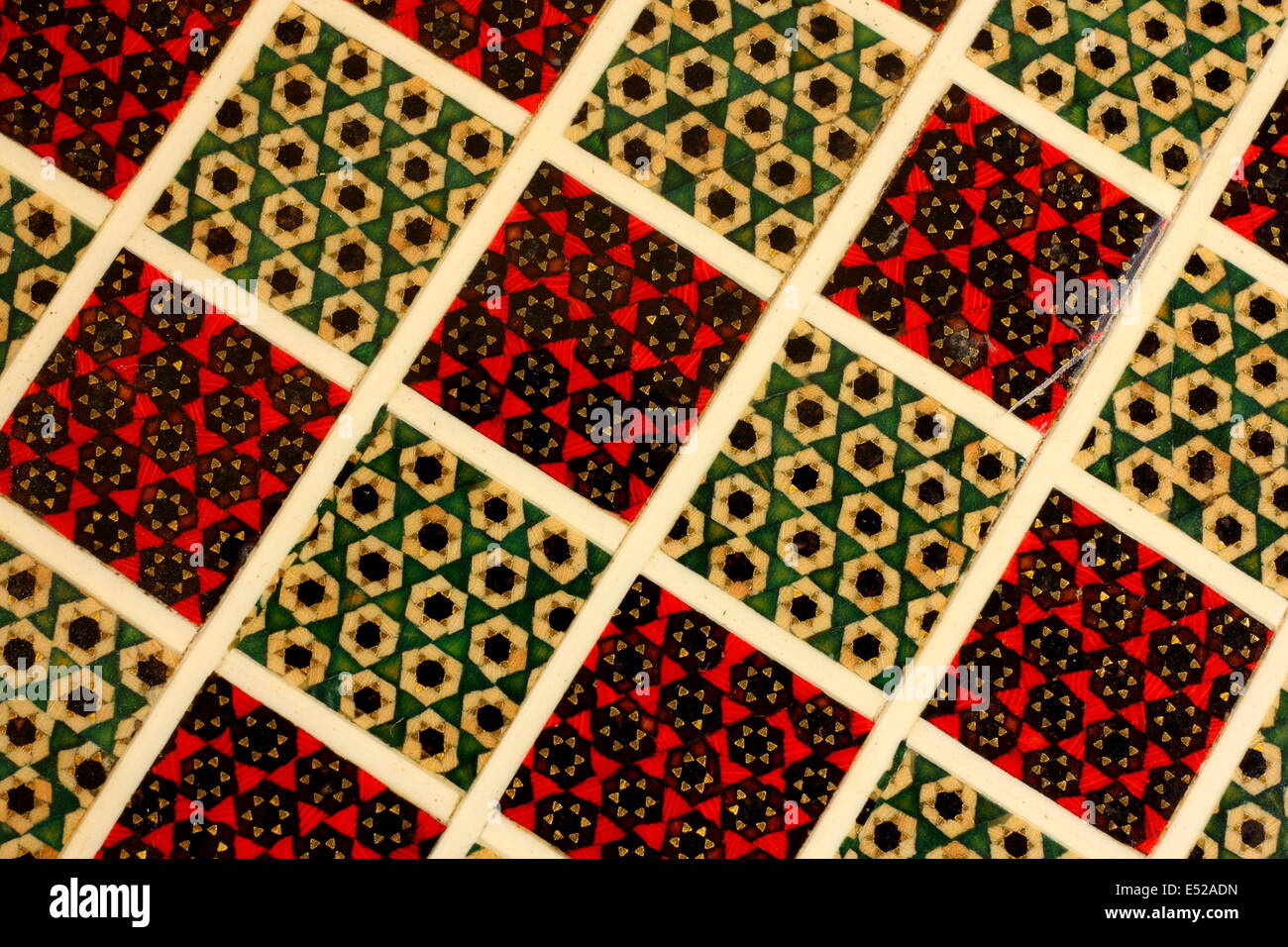 Squares on an Iranian marquetry chess board Stock Photo