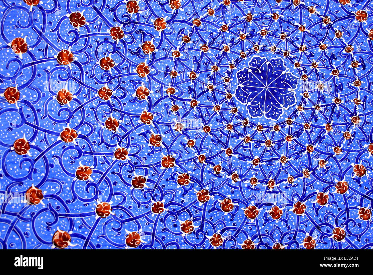 Close up view of a blue turquoise enameled metal plate from Iran (Persia) Stock Photo