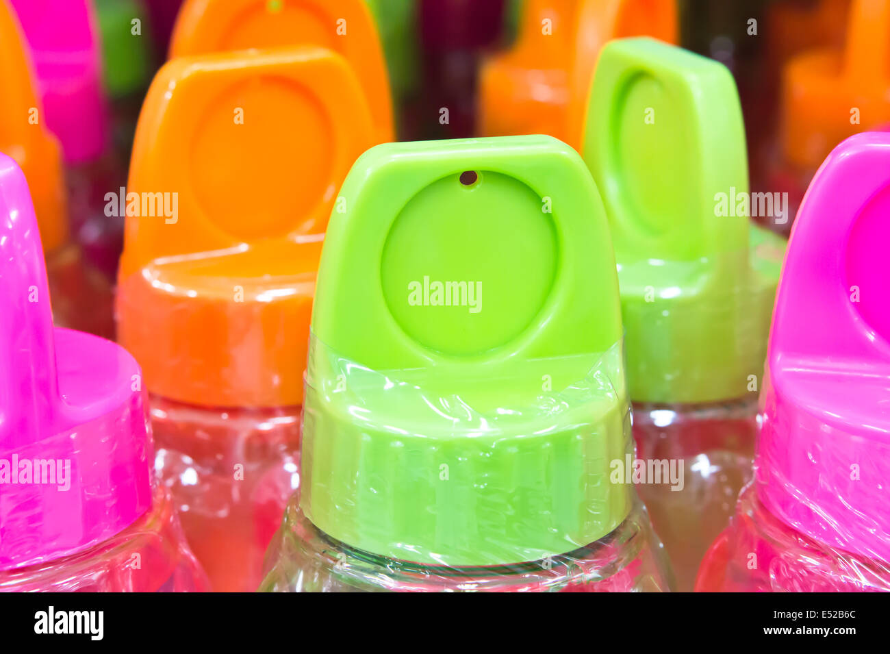 Abstract colorful image of plastic bottle tops with shallow depth of
