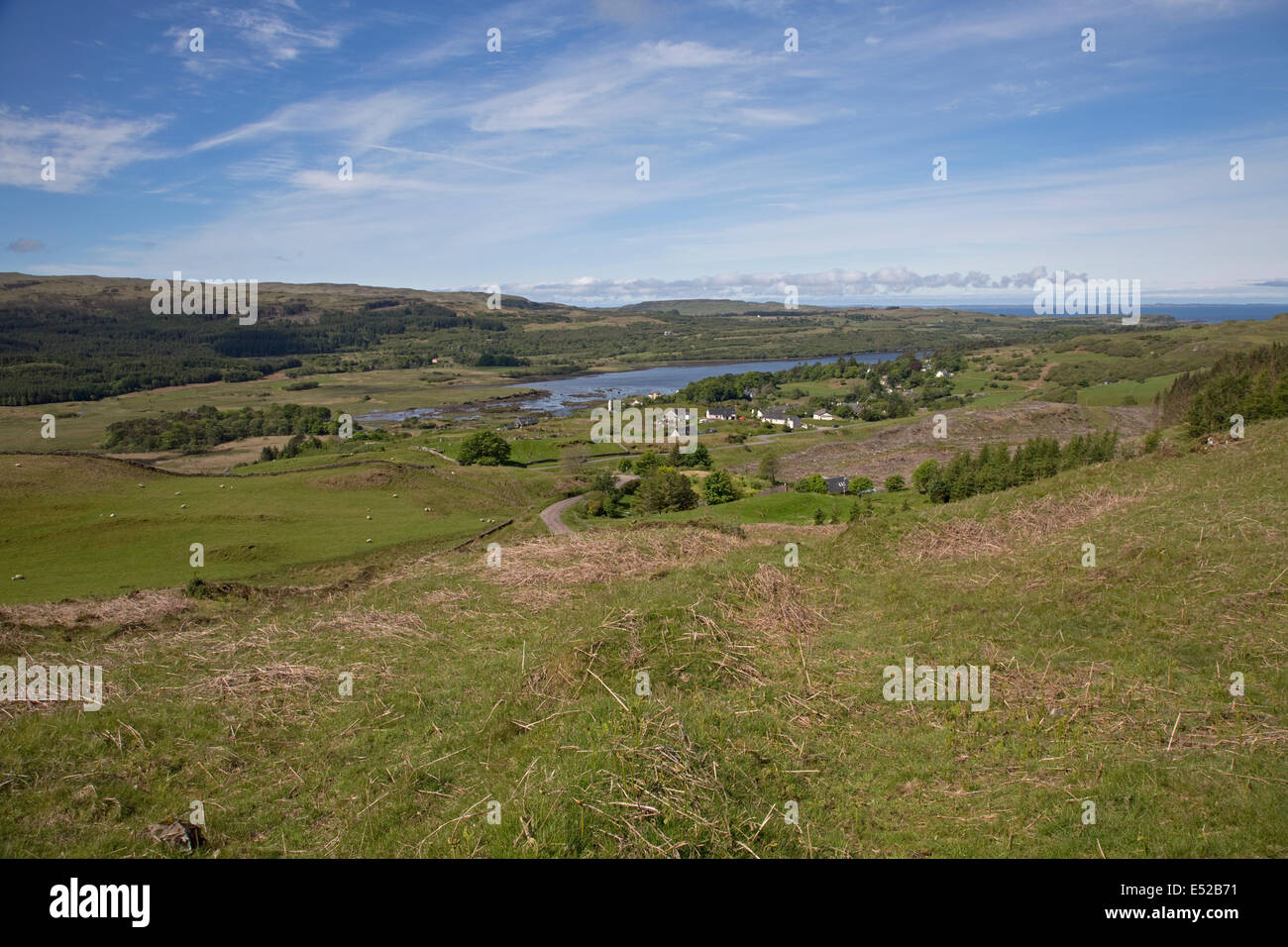 View from hill overlooking Dervaig Isle of Mull Scotland Stock Photo