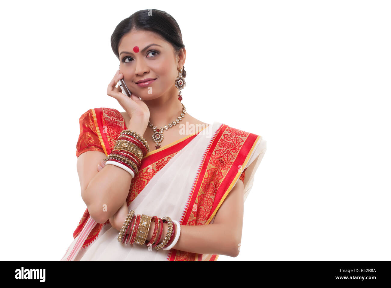 Bengali woman talking on a mobile phone Stock Photo