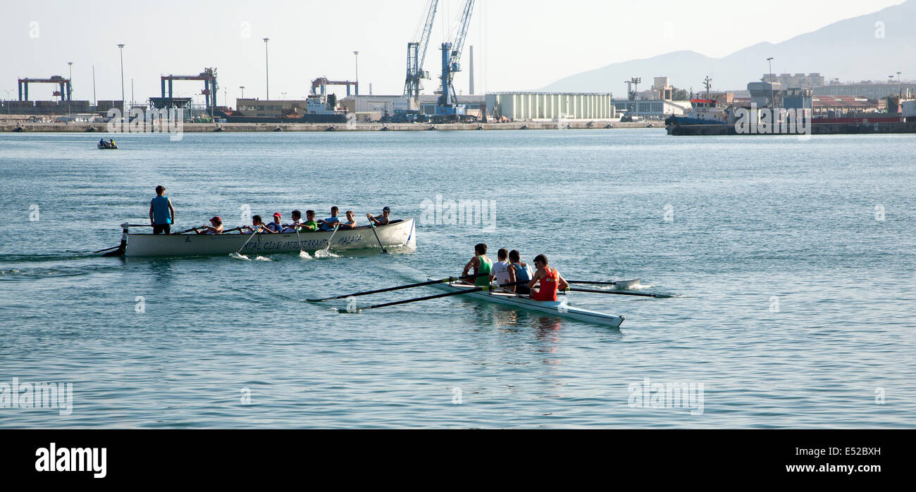 People rowing in the harbour Malaga, Spain Stock Photo Alamy
