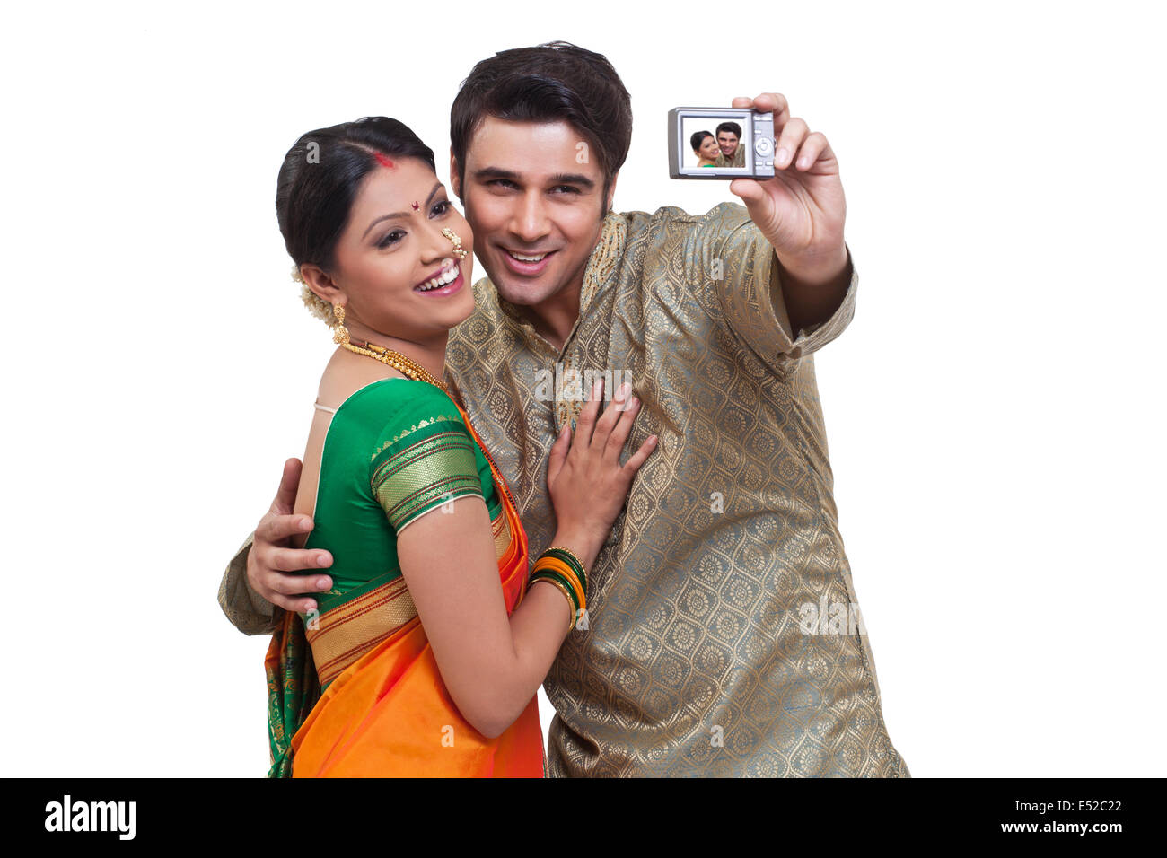 Maharashtrian couple taking a self portrait Stock Photo