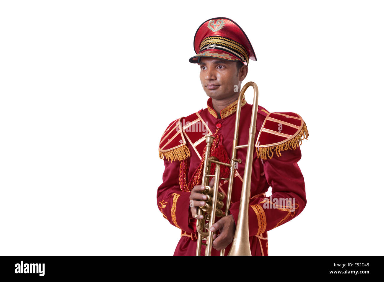 Bandmaster holding a trumpet Stock Photo