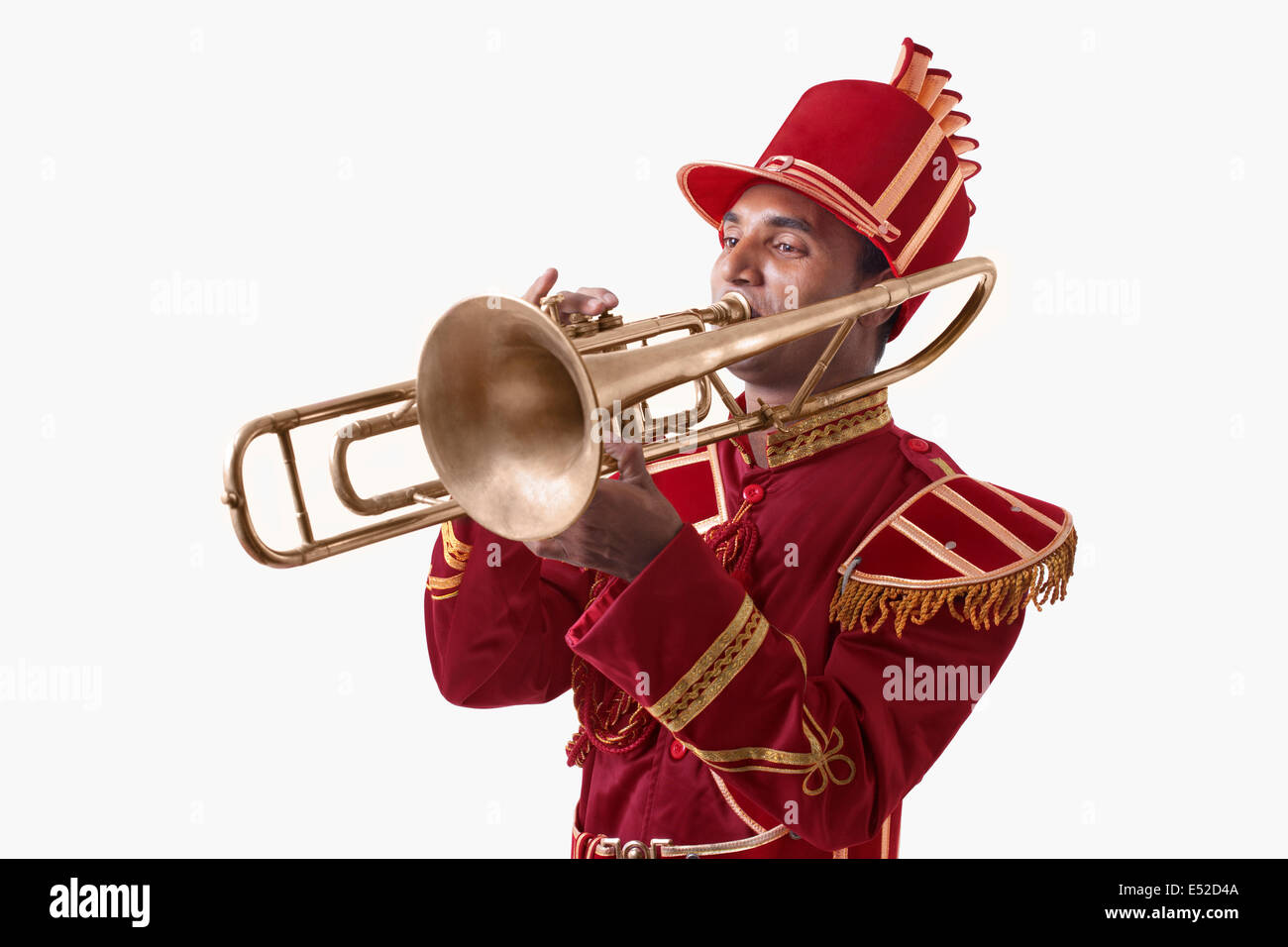 Bandmaster playing on a trumpet Stock Photo