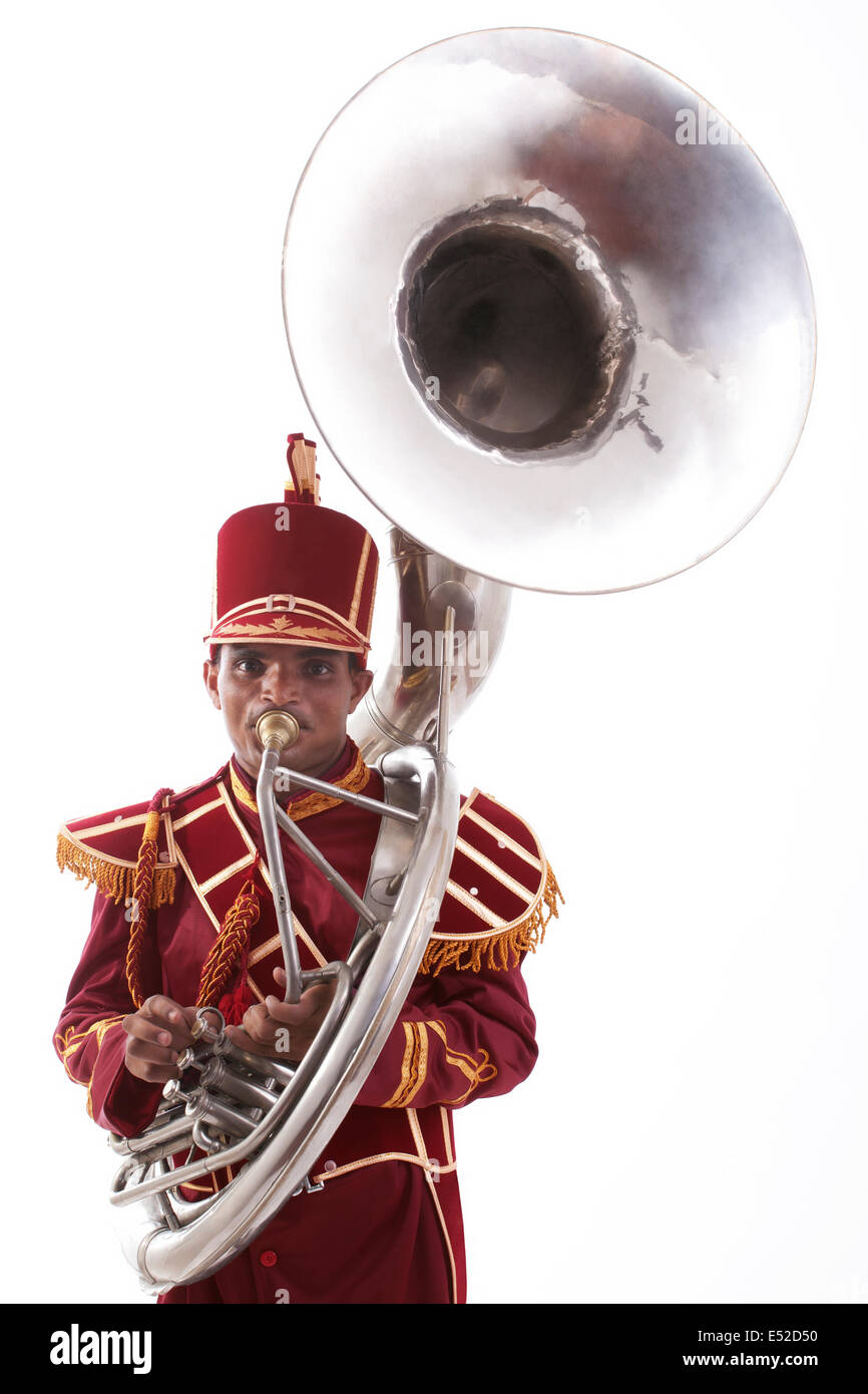 Portrait of a bandmaster playing a sousaphone Stock Photo