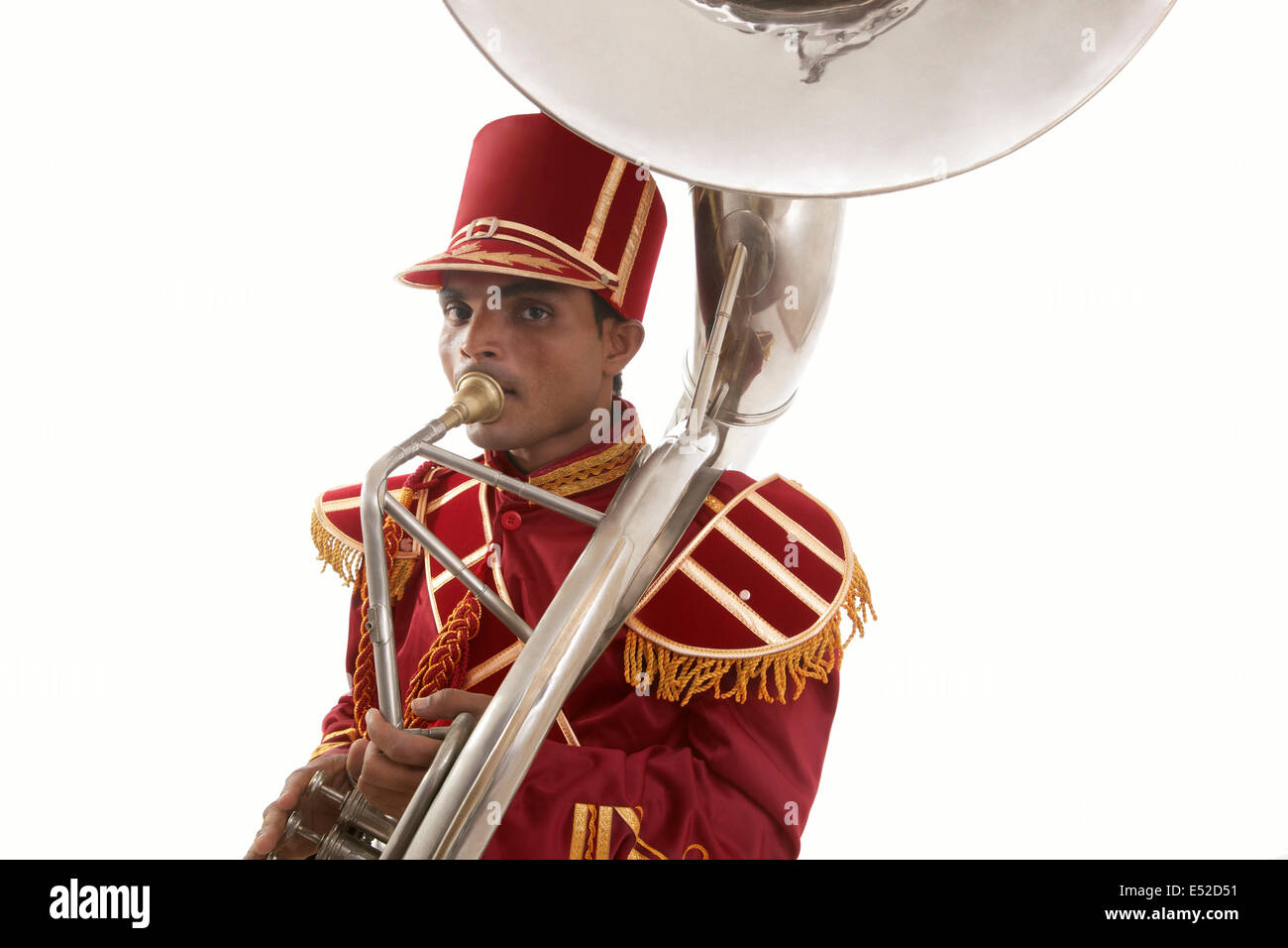 Portrait of a bandmaster playing a sousaphone Stock Photo