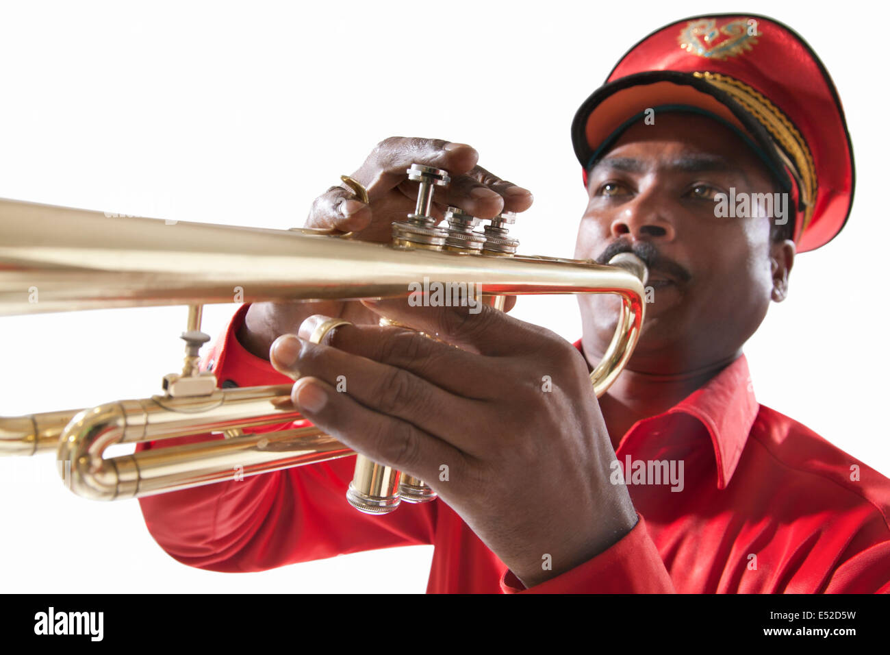 Close-up of bandmaster playing on a trumpet Stock Photo