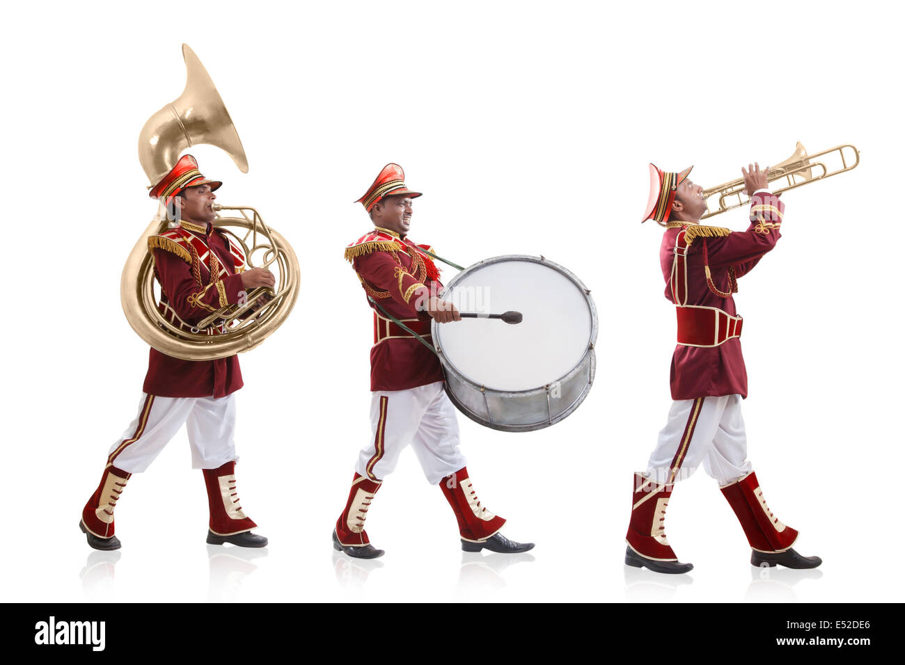 Bandwalas with instruments marching Stock Photo