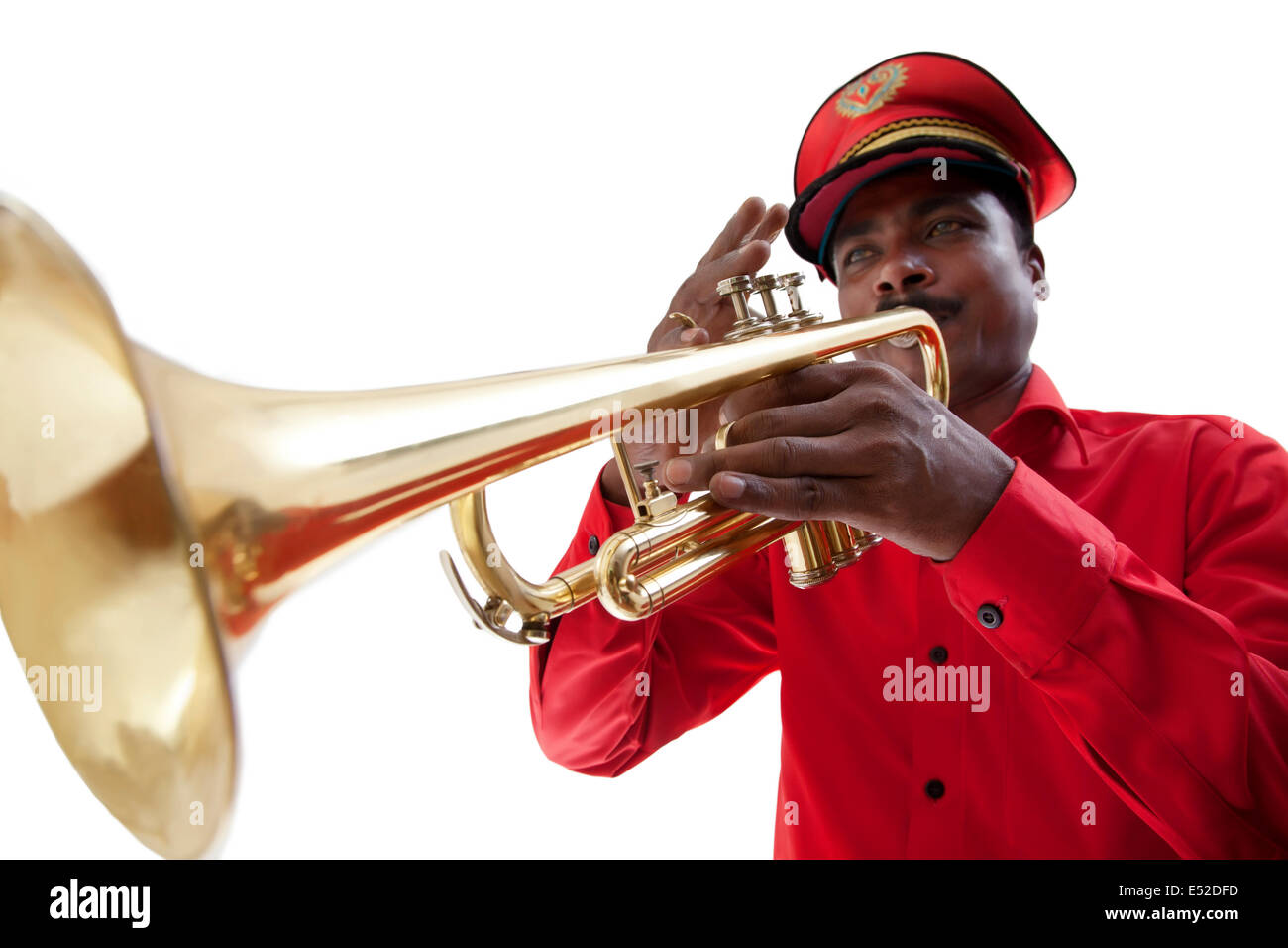 Bandmaster playing on a trumpet Stock Photo