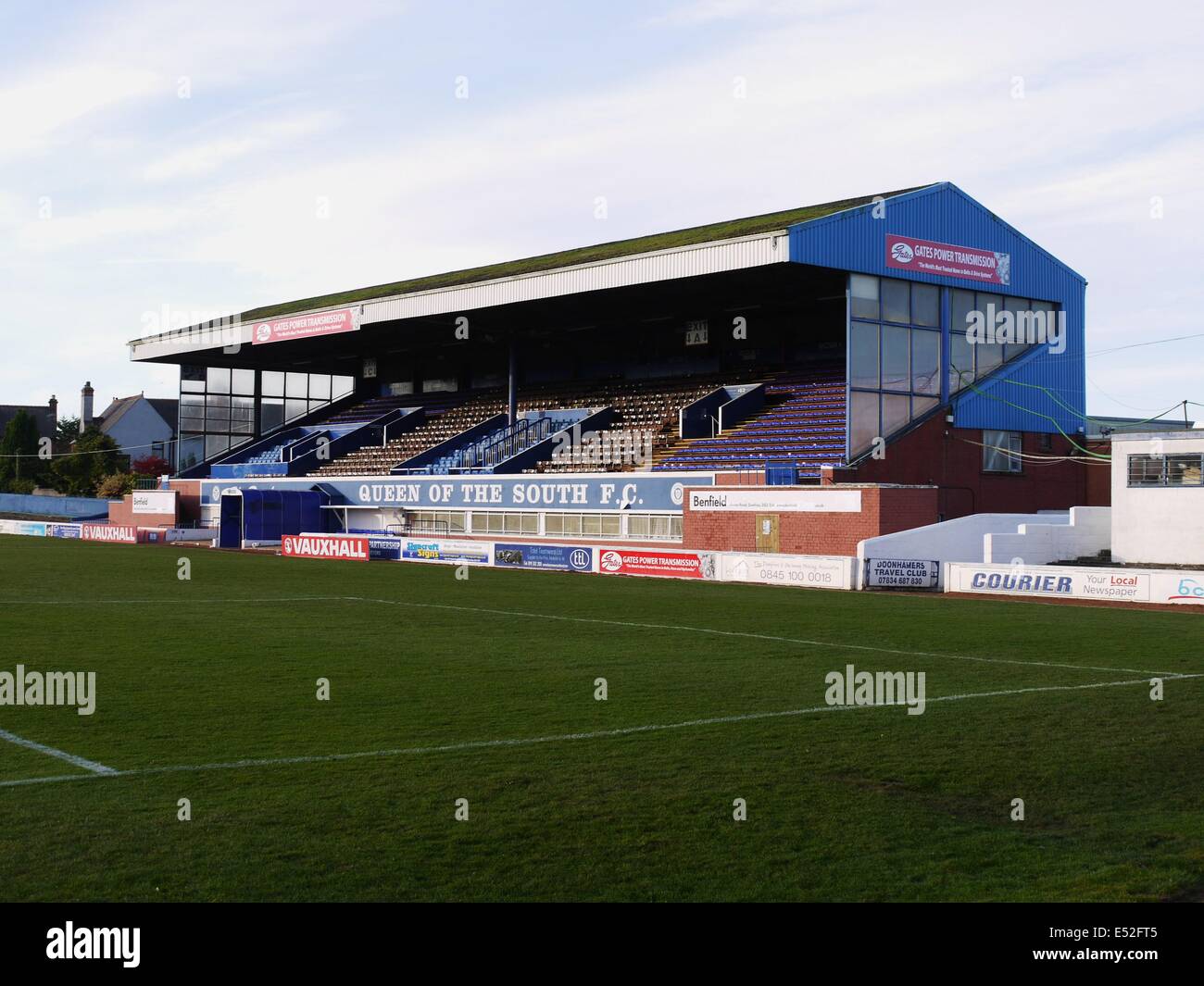 The Main Stand, Palmerston Park. Dumfries. Home ground of Queen of the South Football Club. Stock Photo