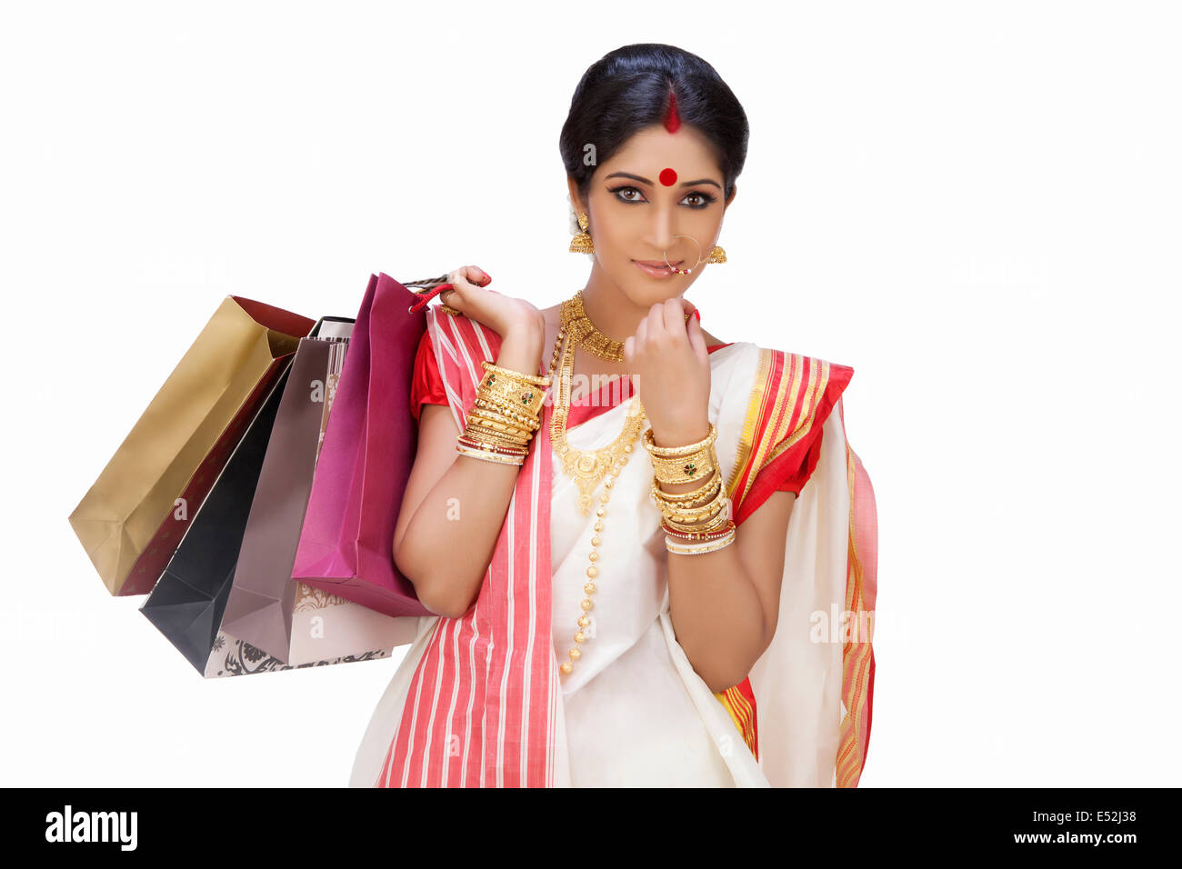 Portrait of Bengali woman holding shopping bags Stock Photo Alamy