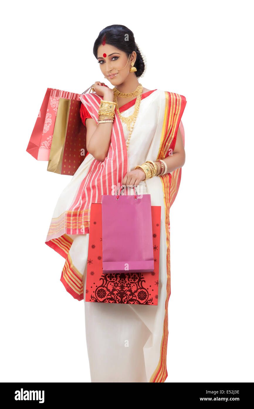 Portrait of Bengali woman carrying shopping bags Stock Photo Alamy