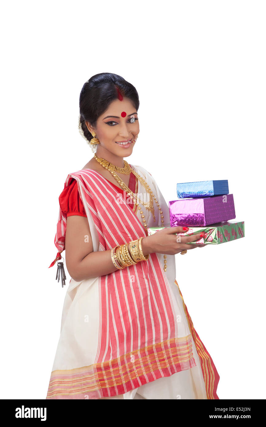 Bengali woman with gifts Stock Photo Alamy