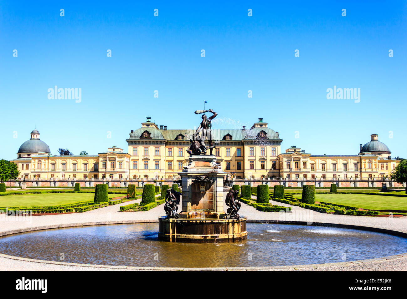 Fountain in front of Drottningholms slott (royal palace) outside of Stockholm, Sweden Stock Photo