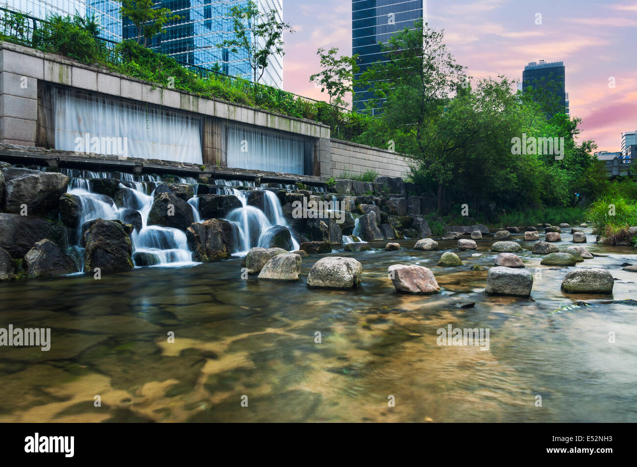 Cheonggyecheon Stream runs through the center of Seoul, South Korea. Stock Photo