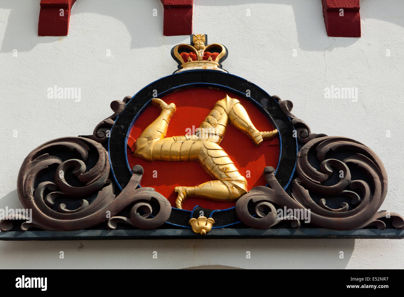 Isle of Man, Castletown, gilded legs of man on old Castletown Brewery development Stock Photo