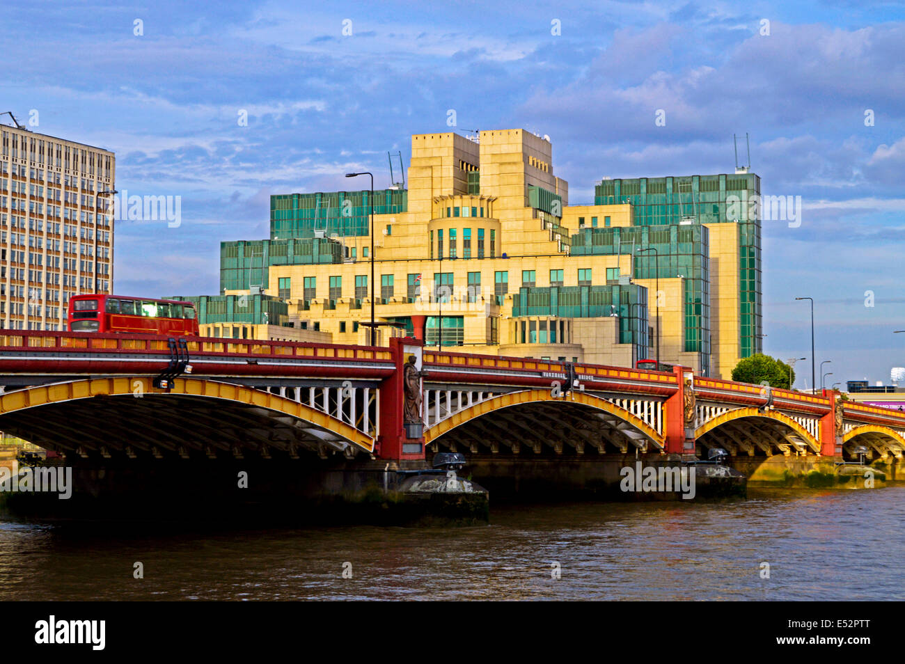 View of the headquarters of the British Secret Intelligence Service (SIS) also known as MI6 showing the River Thames, London, UK Stock Photo