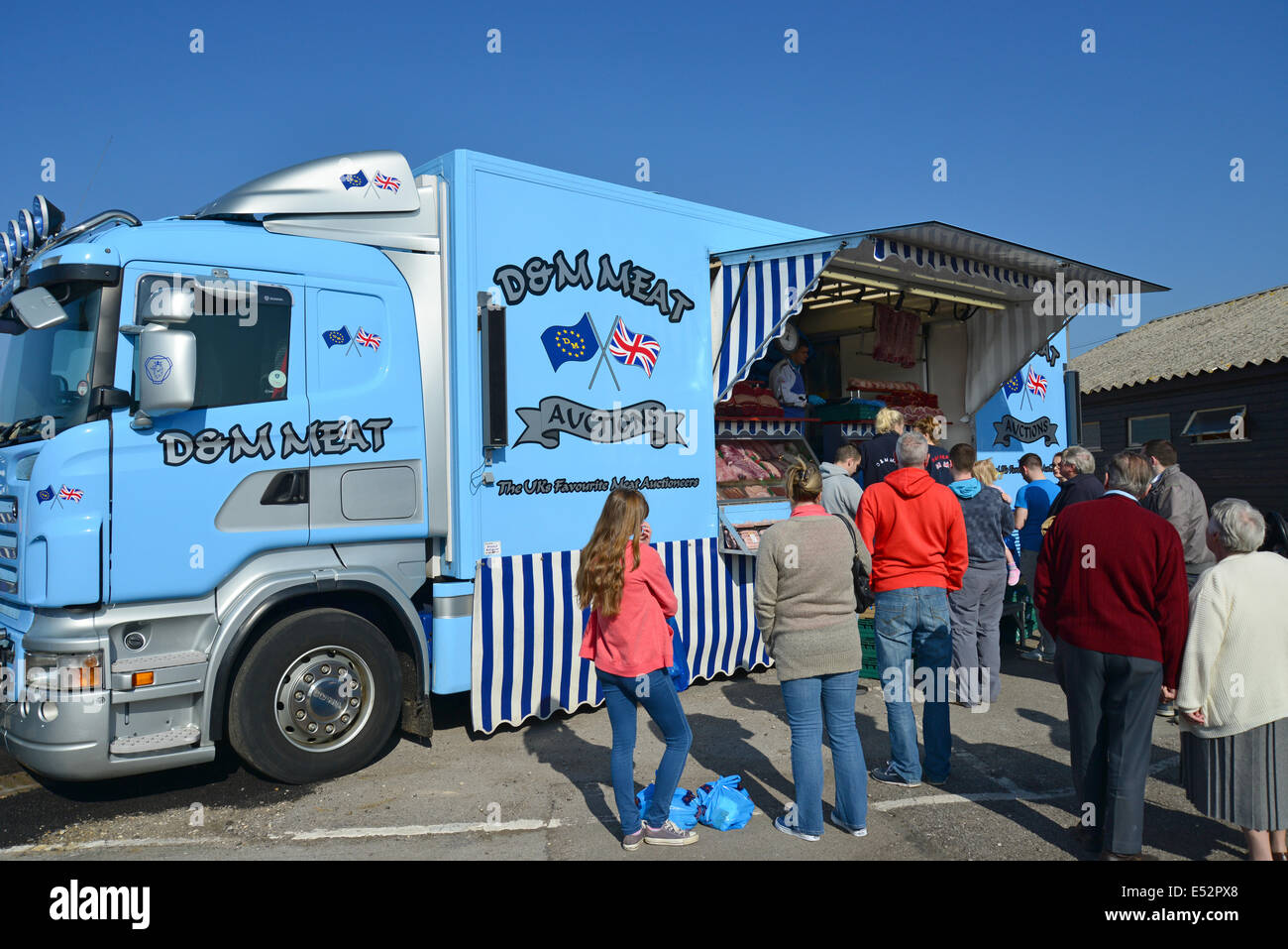 Meat auction truck at Blackbushe Sunday Market, Blackwater, Hampshire