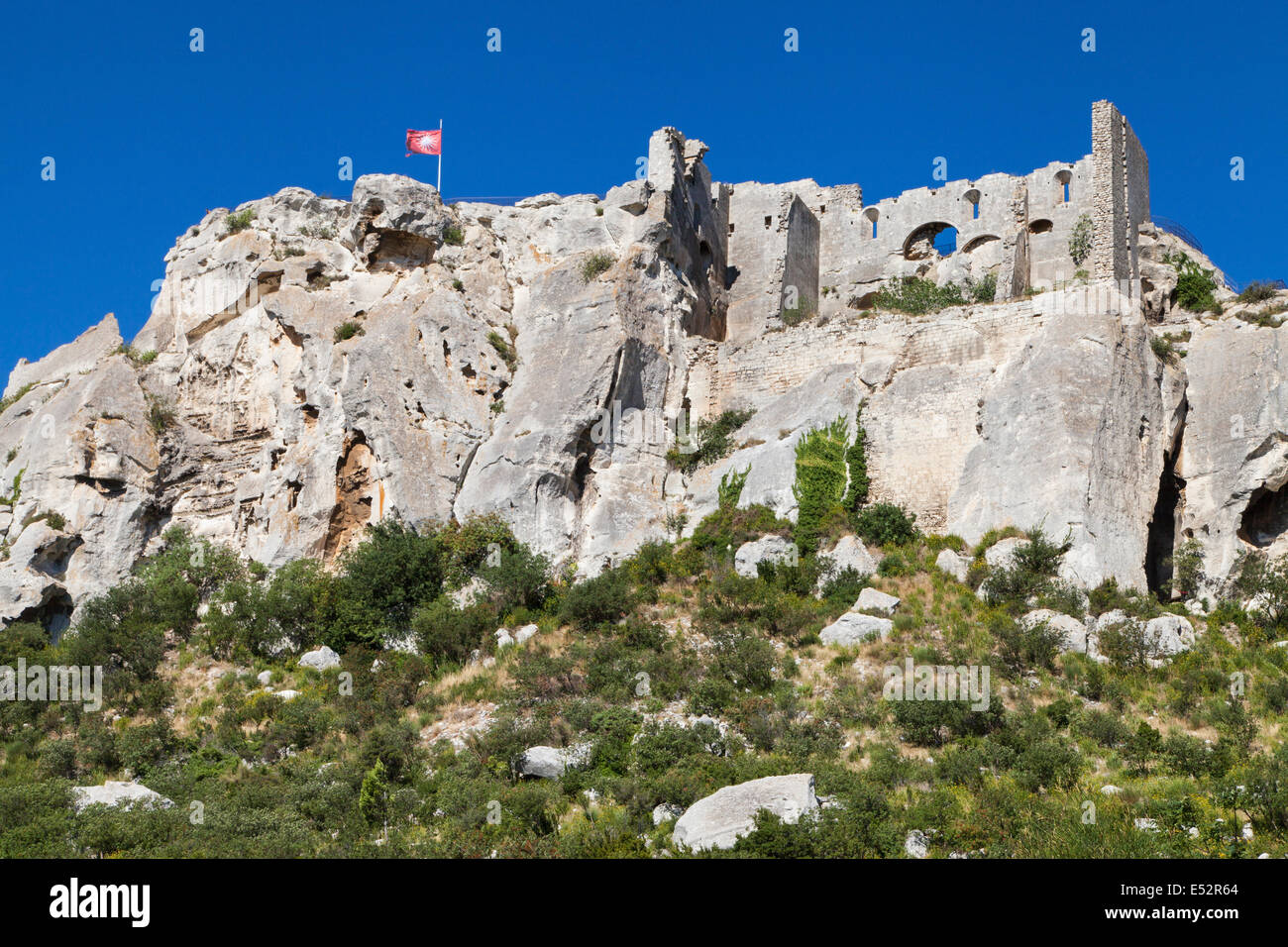 Ruins of the destroyed fortress of Les Baux de Provence, France. Stock Photo