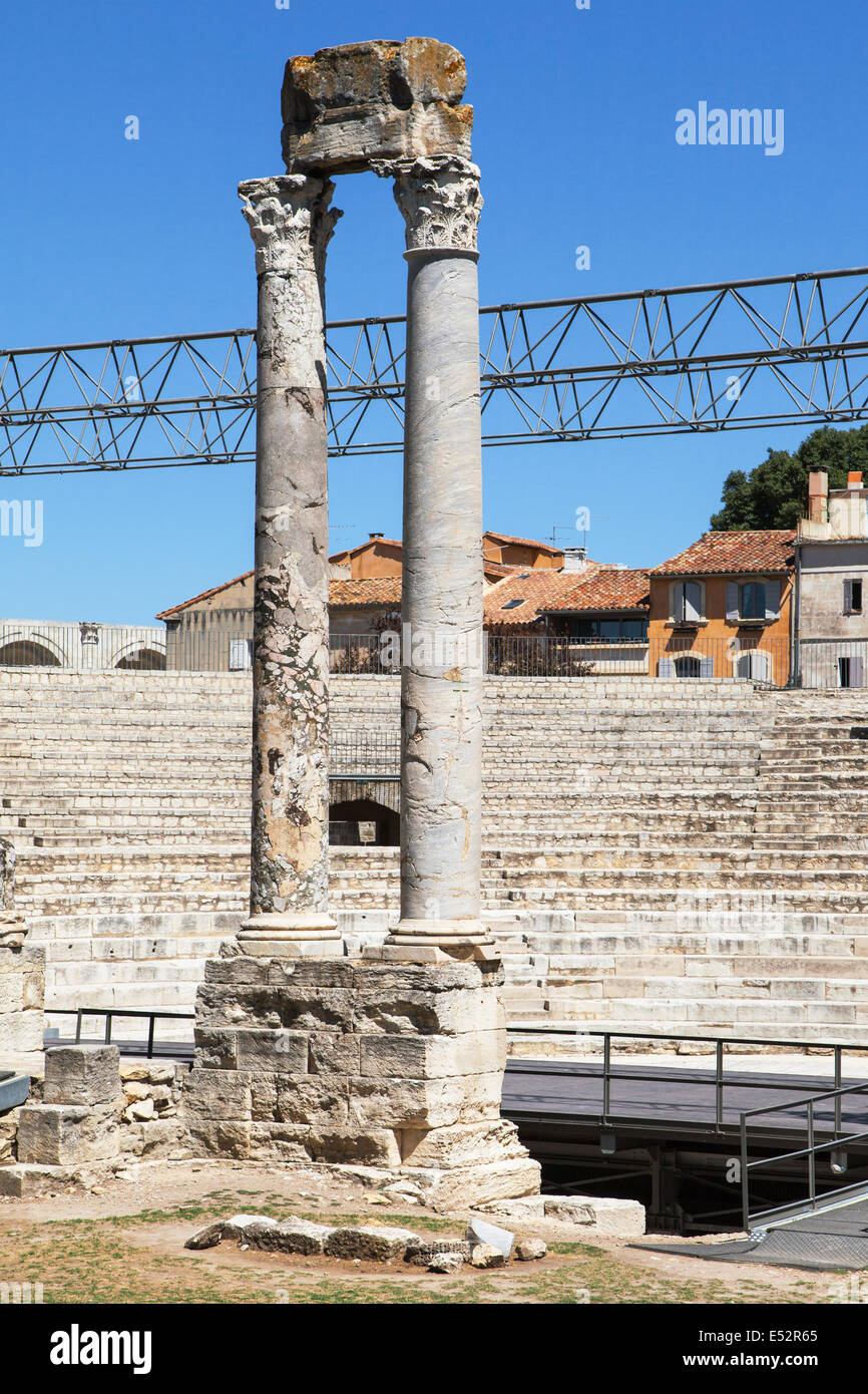 Ruins of Theatre of Arles in Provence, France. Stock Photo