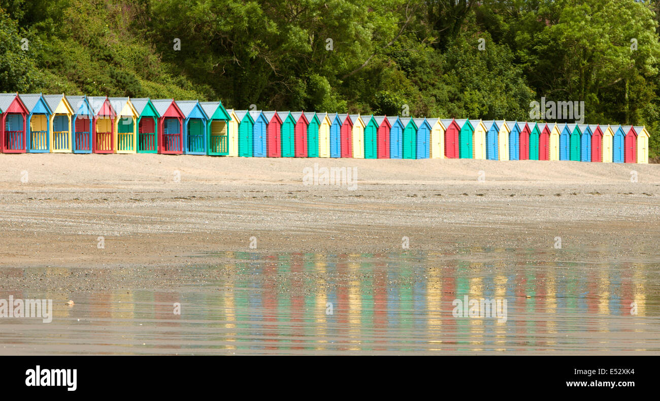 Colourful beach huts at Llanbedrog, Llyn peninsula, North Wales, UK Stock Photo
