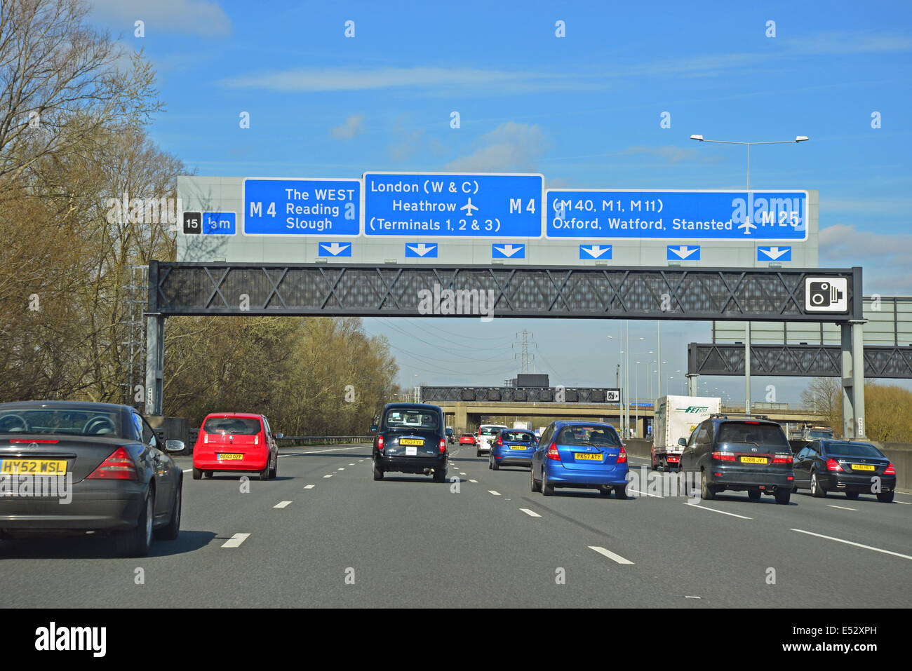M4 Junction on M25 Motorway, Surrey, England, United Kingdom Stock Photo