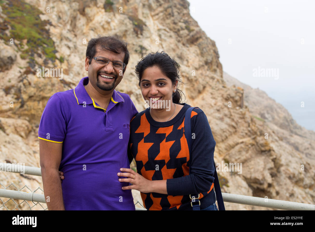 Indian couple visiting Point Reyes Lighthouse in Point Reyes National Seashore California United States North America Stock Photo