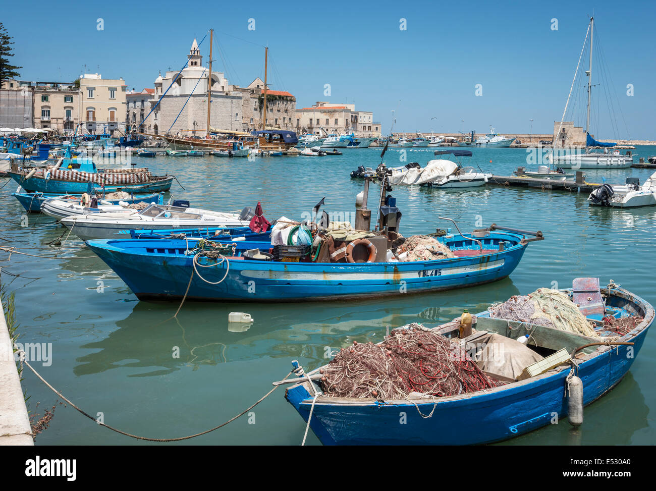 fishing boats in the harbour at Trani, Puglia, Southern Italy. Stock Photo