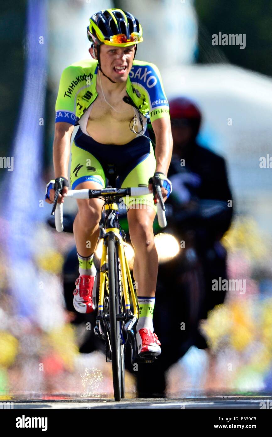 18.07.2014. St Etienne to Chamrousse, France. Tour de France Cycling Tour, stage 13. MAJKA Rafal (POL - Team TINKOFF-SAXO) crosses the finish line during stage 13 Stock Photo