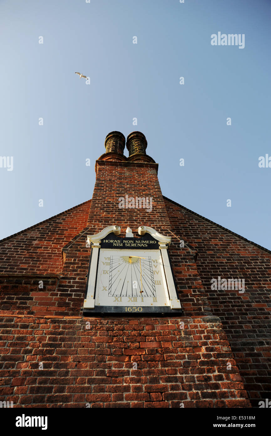 Views around the Suffolk seaside town of Aldeburgh Moot Hall sun dial Stock Photo