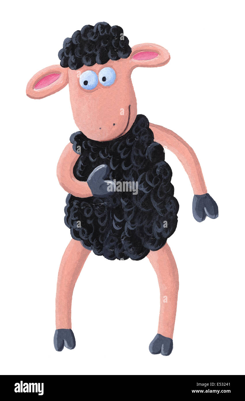 Acrylic illustration of funny black sheep Stock Photo - Alamy