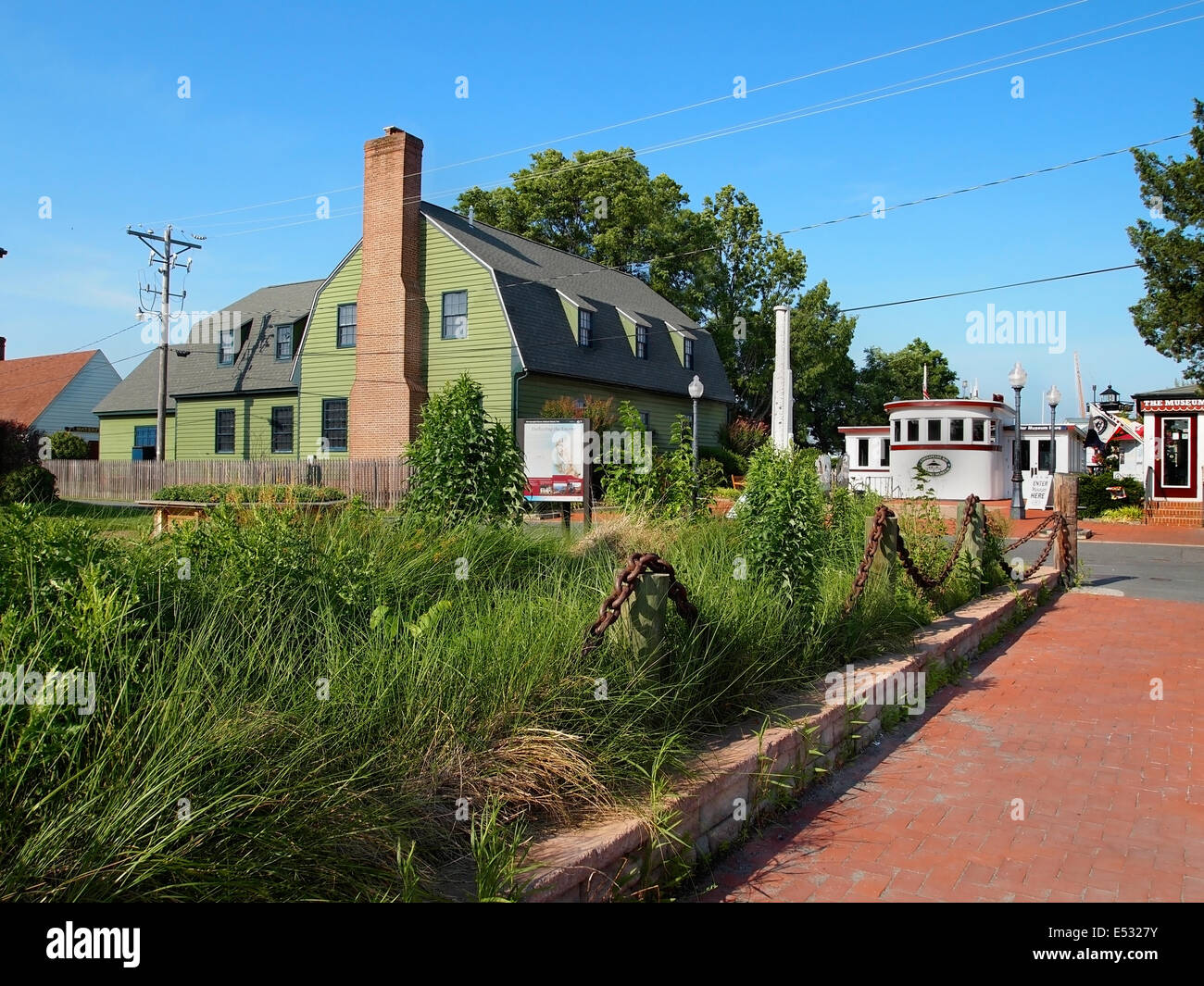 ST. MICHAELS - JULY 1: A street scene close to the water includes The Chesapeake Bay Maritime Museum, in Talbot County on July 1 Stock Photo
