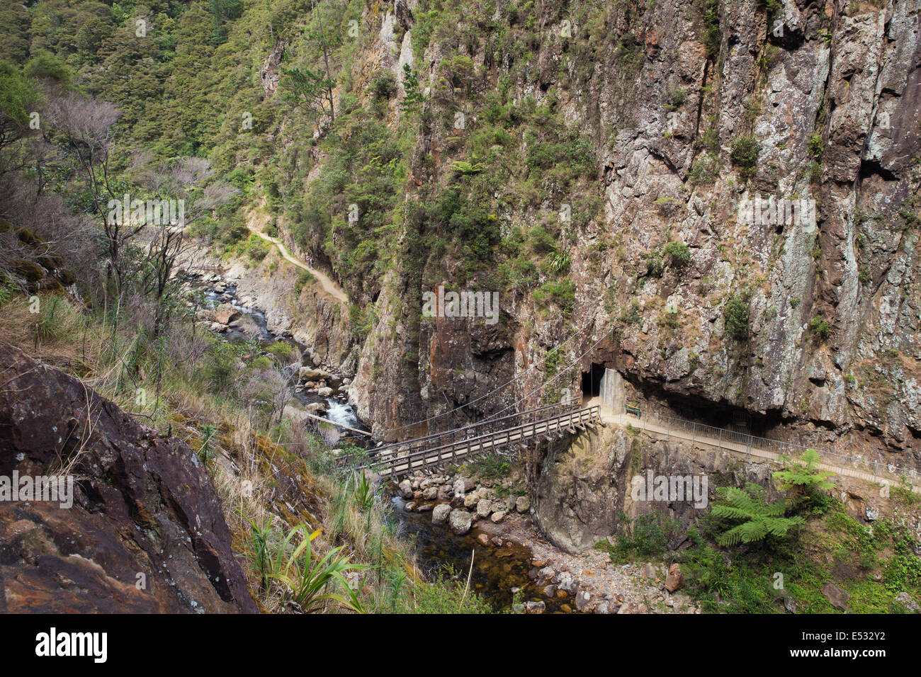 Suspension bridge near the bottom of the gorge Stock Photo
