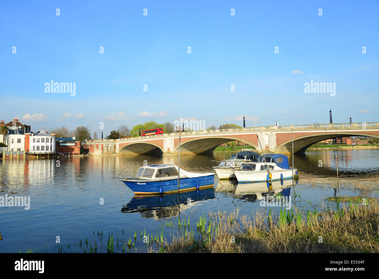 Hampton Court Bridge over River Thames, East Molesey, Surrey, England, United Kingdom Stock Photo